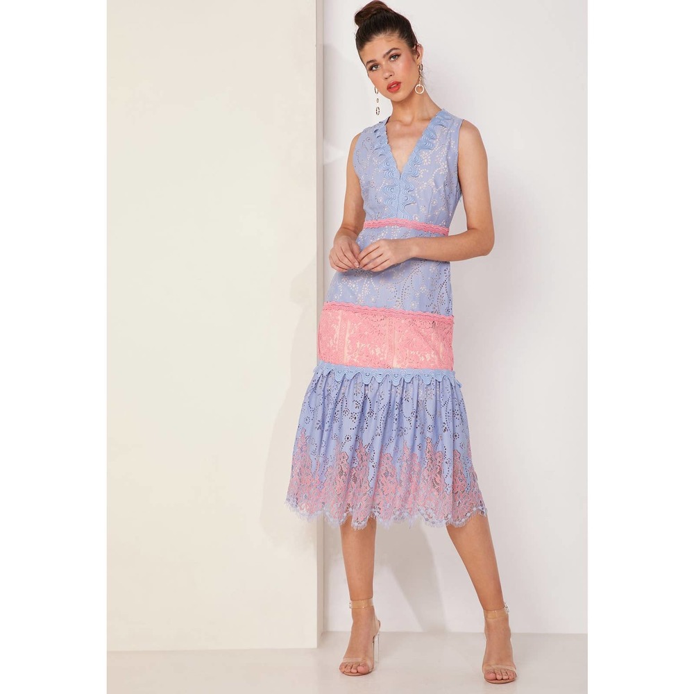 Anthropologie Lavender and Pink Lace Midi Dress